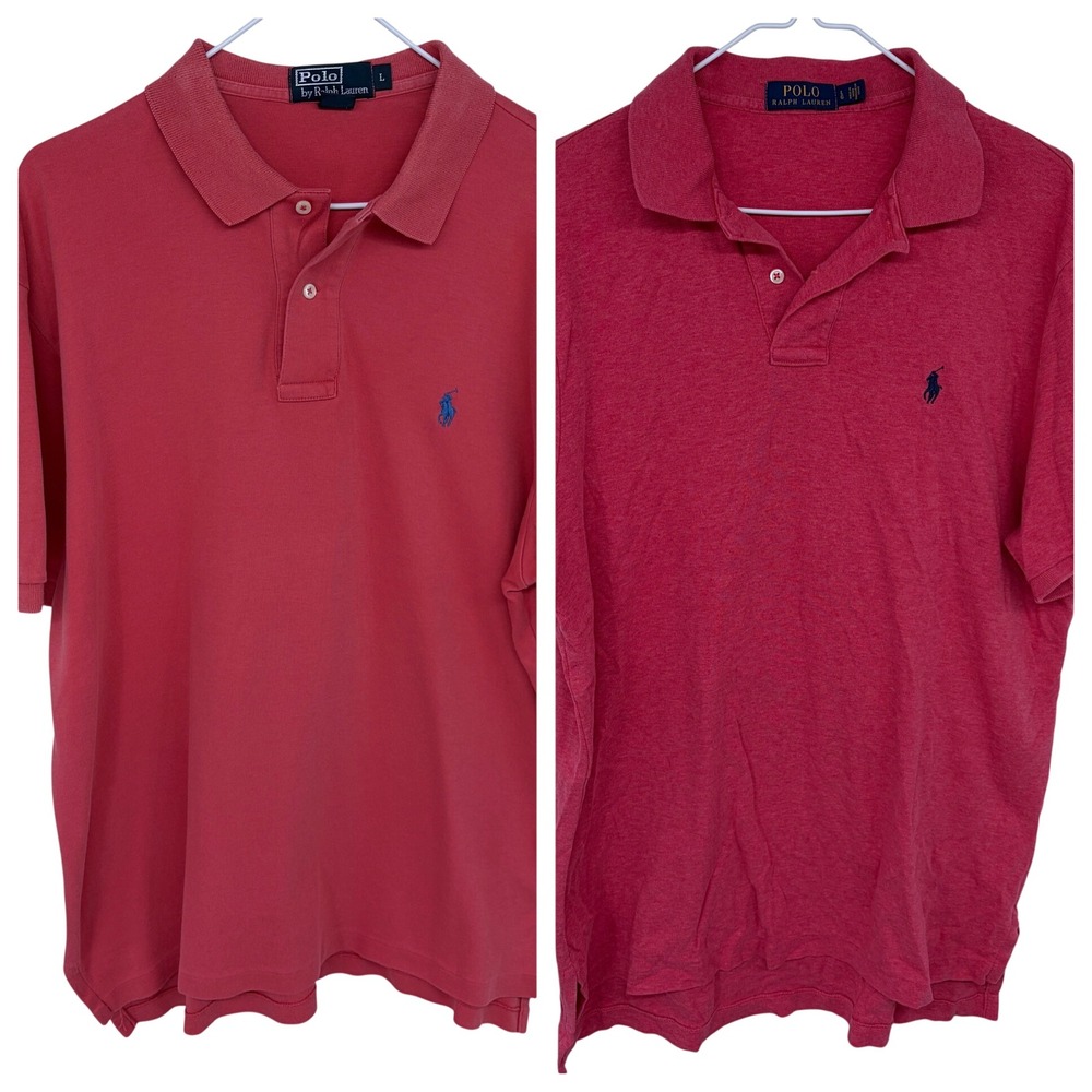 Lot of 2 Polo Ralph Lauren Polo Shirts Large Salmon Pink Cotton‎ Mens